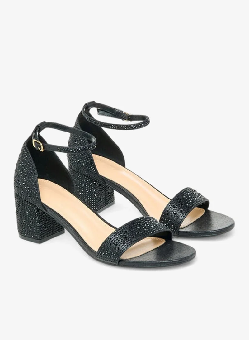 Celeste Women's Embellished Block Heel Sandals with Buckle Closure