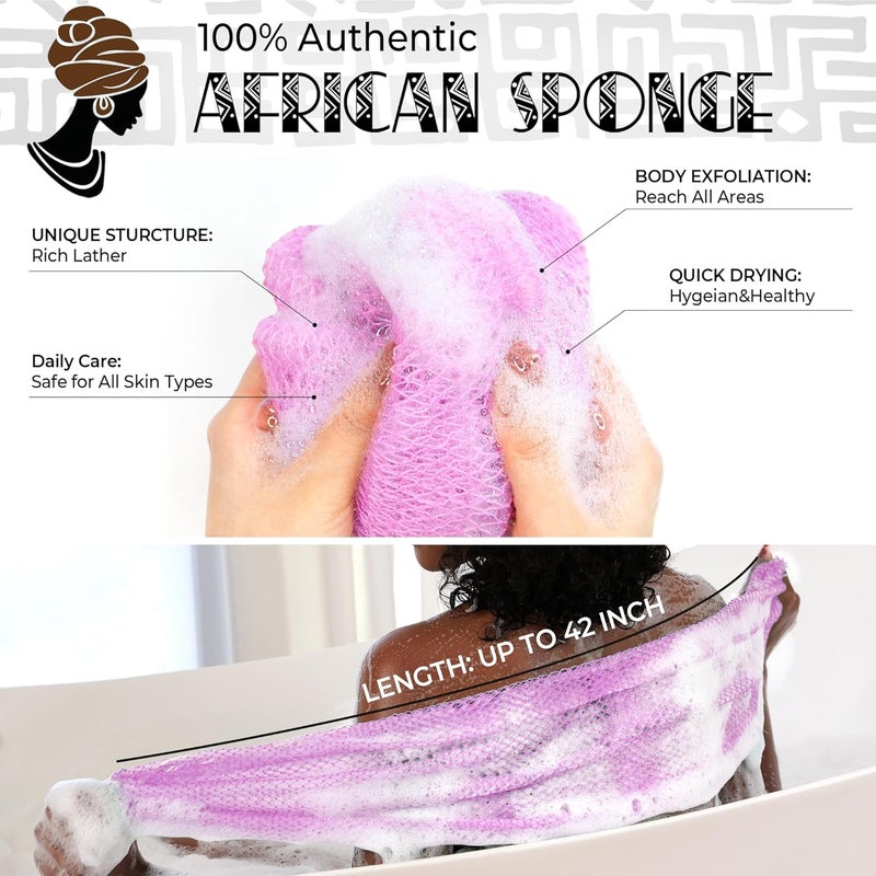 Authentic African Net Sponge 2 Pieces - Back Scrubber for Body - Seawave & Lilac Exfoliating Washcloth with Knots for Shower - Shower Exfoliator for Women Self Care Body Loofah Bath Essentials - Image 3