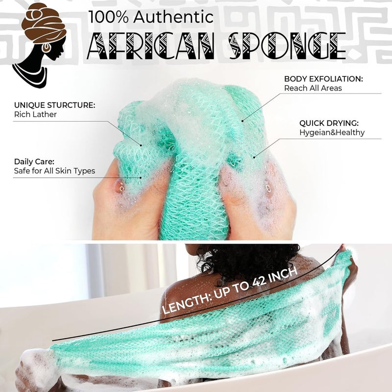 Authentic African Net Sponge 2 Pieces - Back Scrubber for Body - Seawave & Lilac Exfoliating Washcloth with Knots for Shower - Shower Exfoliator for Women Self Care Body Loofah Bath Essentials - Image 2
