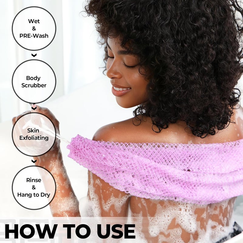 Authentic African Net Sponge 2 Pieces - Back Scrubber for Body - Seawave & Lilac Exfoliating Washcloth with Knots for Shower - Shower Exfoliator for Women Self Care Body Loofah Bath Essentials - Image 5