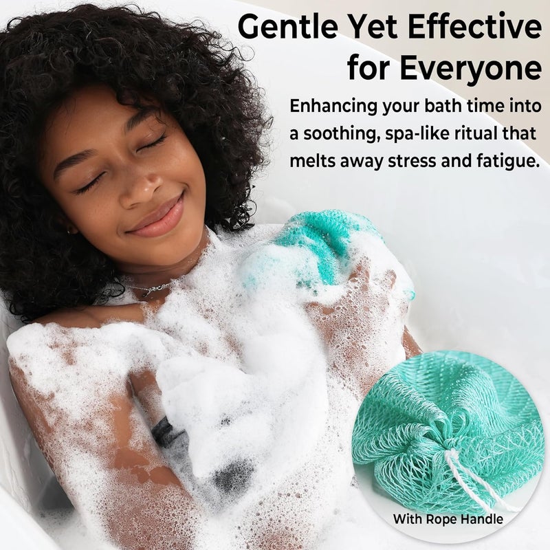 Authentic African Net Sponge 2 Pieces - Back Scrubber for Body - Seawave & Lilac Exfoliating Washcloth with Knots for Shower - Shower Exfoliator for Women Self Care Body Loofah Bath Essentials - Image 4