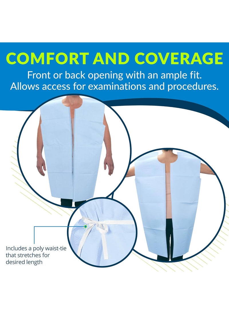 Tidi TIDI Choice Gowns Blue Pack of 50  TissuePolyTissue  OpenBack WaistTie ShortSleeve Medical Gowns  Disposable Exam Gowns  Standard Size 30 x 42  LatexFree Medical Supplies 910520  - Image 4
