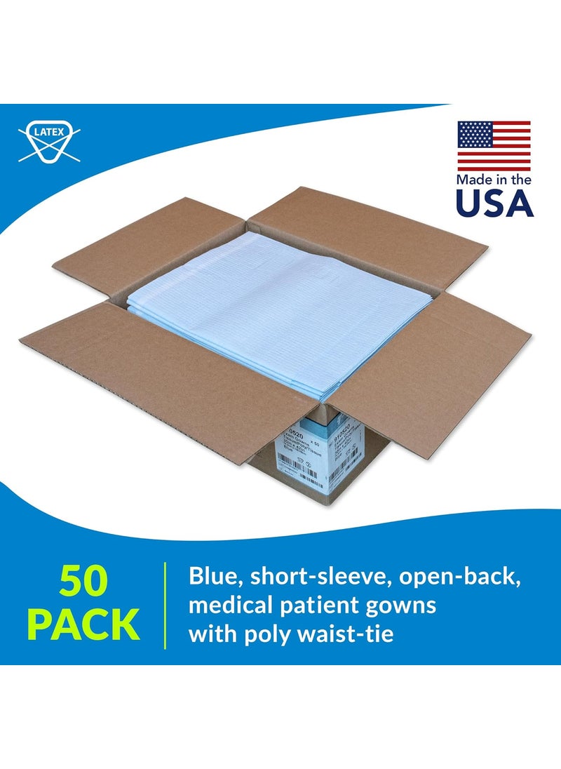 Tidi TIDI Choice Gowns Blue Pack of 50  TissuePolyTissue  OpenBack WaistTie ShortSleeve Medical Gowns  Disposable Exam Gowns  Standard Size 30 x 42  LatexFree Medical Supplies 910520  - Image 2