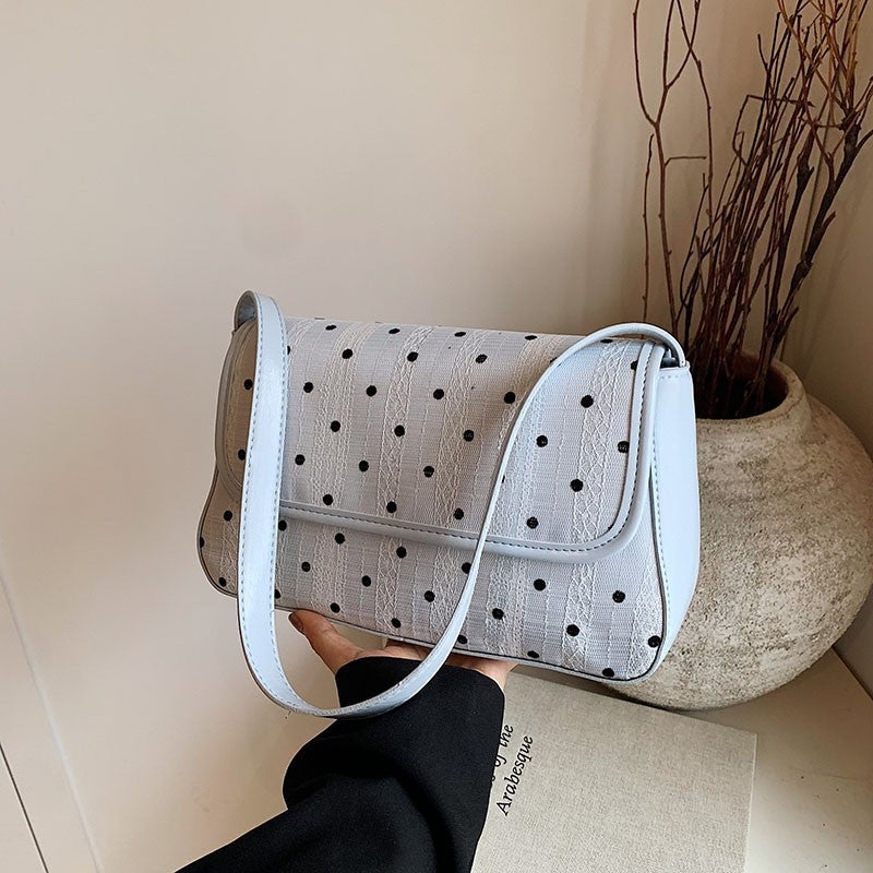 New Commuter Single Room Bag 2024 All-Match Fashion Underarm Popular Wave Dot Sweet Elegant Baguette Bag Black Blue - Image 1