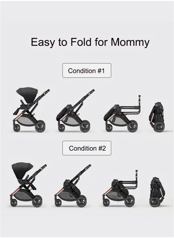 Tianrui Luxury Lightweight High-View Baby Stroller Strollers with Car Seat – Adjustable Backrest, Multi-Position Recline and Footrest, One-Hand Folding, 5-Point Safety Belt, Suitable for Travel with Newborns & Toddlers  - Image 2