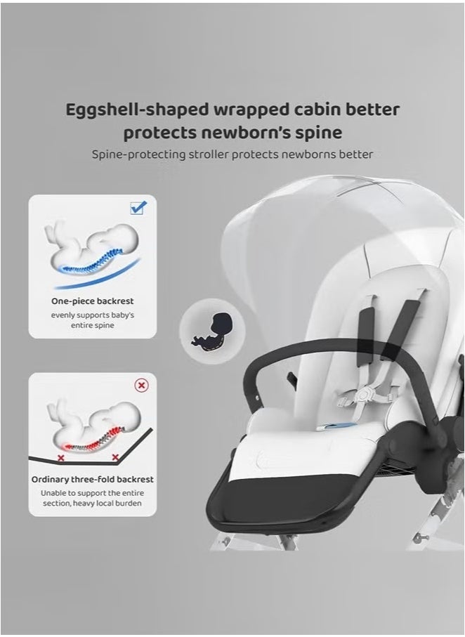 Tianrui Luxury Lightweight High-View Baby Stroller Strollers with Car Seat – Adjustable Backrest, Multi-Position Recline and Footrest, One-Hand Folding, 5-Point Safety Belt, Suitable for Travel with Newborns & Toddlers  - Image 5