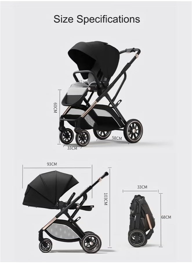 Tian Rui Luxury Baby Stroller with Car Seat - Lightweight High-View Travel Stroller, Adjustable Backrest, Multi-Position Recline, One-Hand Fold & 5-Point Safety Belt for Newborns to Toddlers