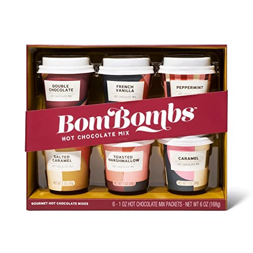 Thoughtfully Bombombs Hot Chocolate Mix Gift Set in Mini Cup Packaging Flavors Include Double Chocolate French Vanilla Peppermint Salted Caramel and More Set of 6 - Image 1
