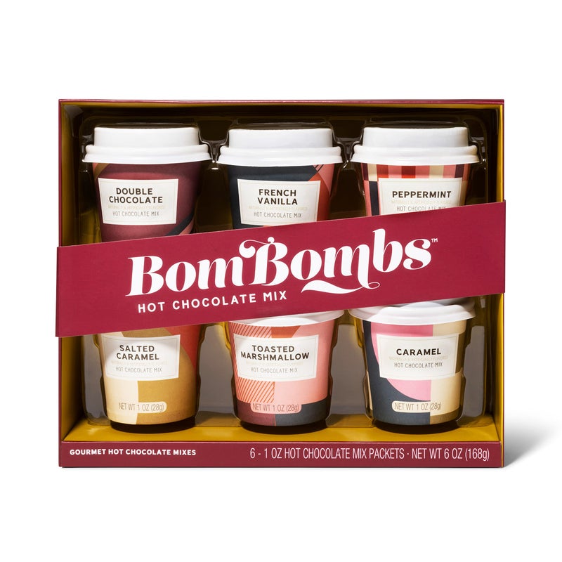 Thoughtfully Bombombs Hot Chocolate Mix Gift Set in Mini Cup Packaging Flavors Include Double Chocolate French Vanilla Peppermint Salted Caramel and More Set of 6 - Image 3