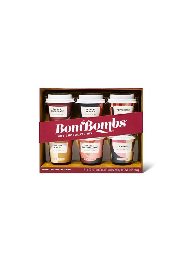 Thoughtfully Bombombs Hot Chocolate Mix Gift Set in Mini Cup Packaging Flavors Include Double Chocolate French Vanilla Peppermint Salted Caramel and More Set of 6 - Image 1