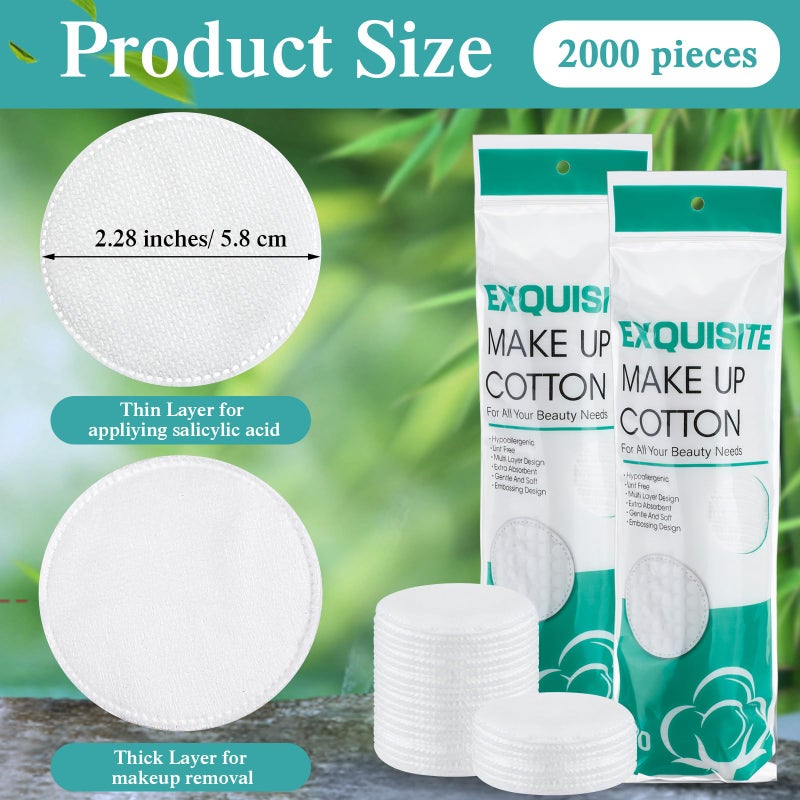 Exquisite 2000 Pcs Cotton Rounds Bulk Exfoliating Rounds for Face Makeup Remover Cotton Facial Pads for Face Makeup Removal Toner Pads - Image 2