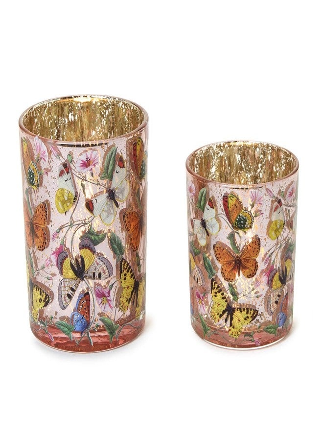 توز كومباني حاملات شموع عتيقة الطراز بتصميم فراشة من تووز كومباني، 5 بوصات، زجاج، متعدد الألوان، طقم من قطعتين - Image 4