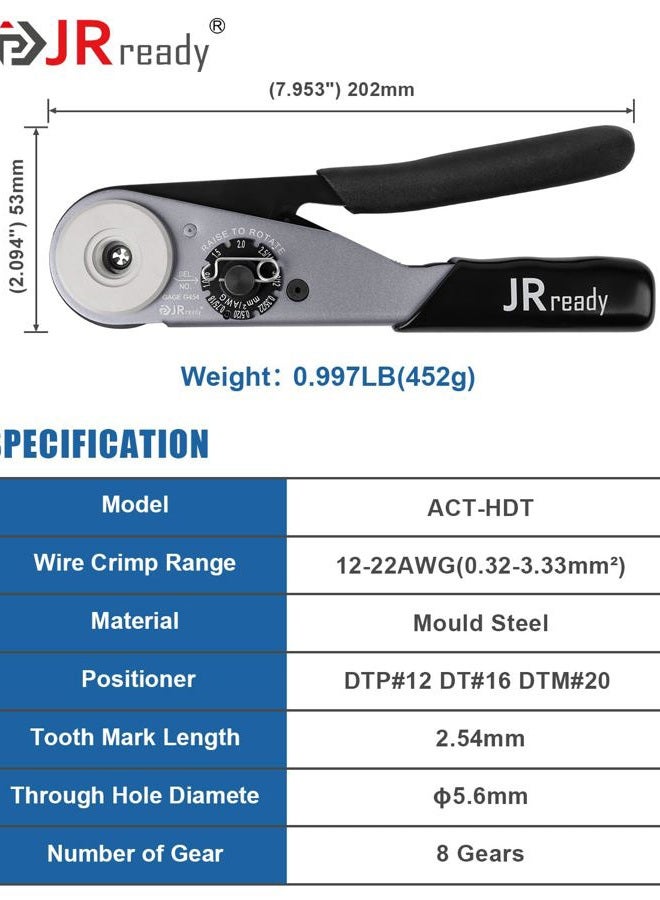 JRready Deutsch Crimp Tool ST2169 Deutsch Crimping Tool for DT,DTM,DTP and Amphenol at ATP ATM Series Size 16 20 12 Solid Pin&Soc Contacts,Closed Barrel Crimp Tool with Three Positioners - Image 3