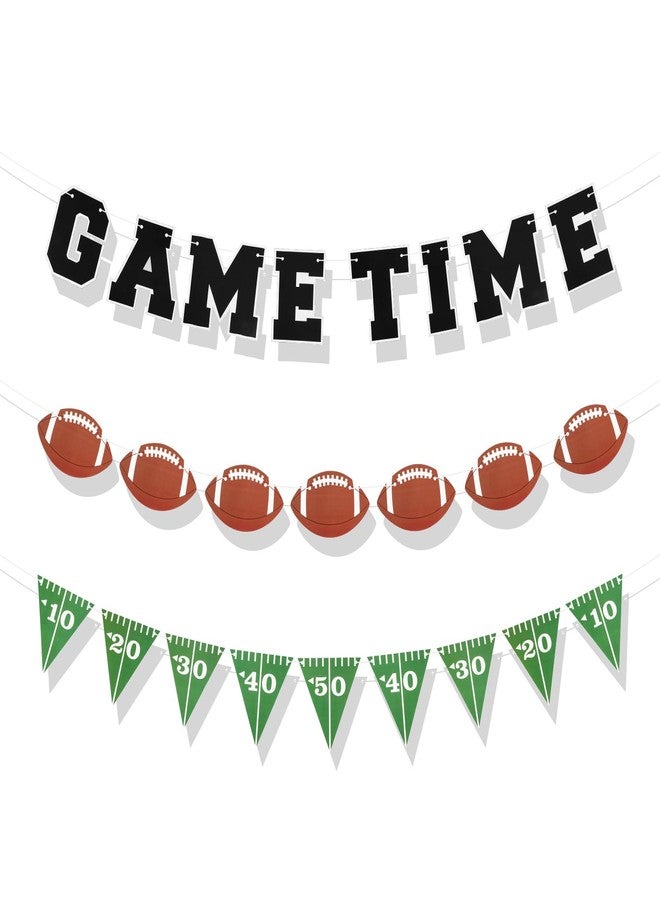 XIHIRCD 3pcs Game Time Football Banner, Football Birthday Party Decorations Football Theme Garland Sports Fantasy Football Party Decor Football Party Supplies for Superbowl Party - Image 1