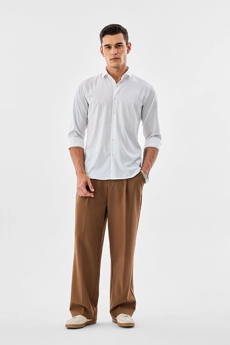 سنيتش White Solid Long Sleeve Slim Fit Formal Luxe Shirt