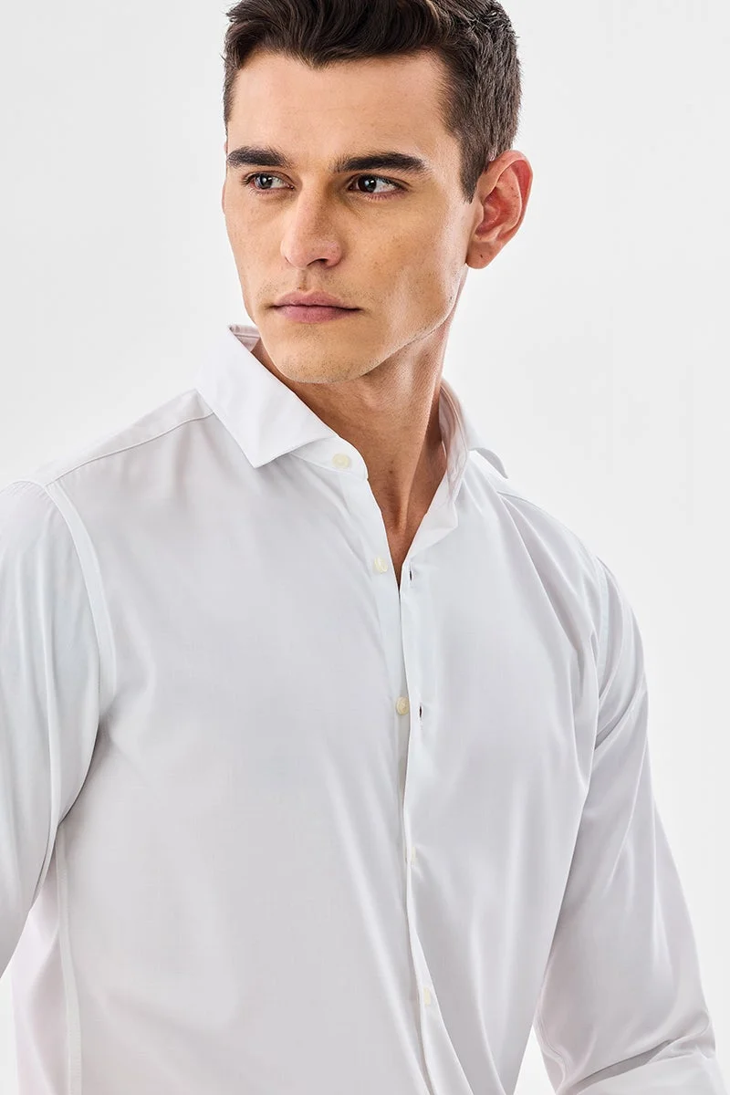 سنيتش White Solid Long Sleeve Slim Fit Formal Luxe Shirt