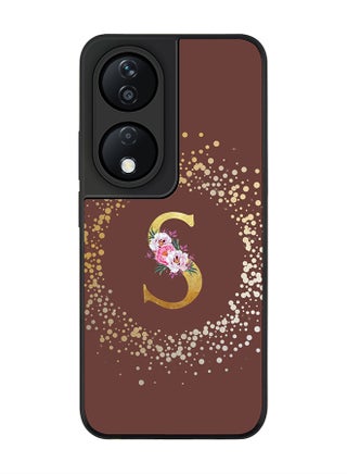 Custom Monogram Initial Letter Floral Pattern Alphabet - S  (Brown )