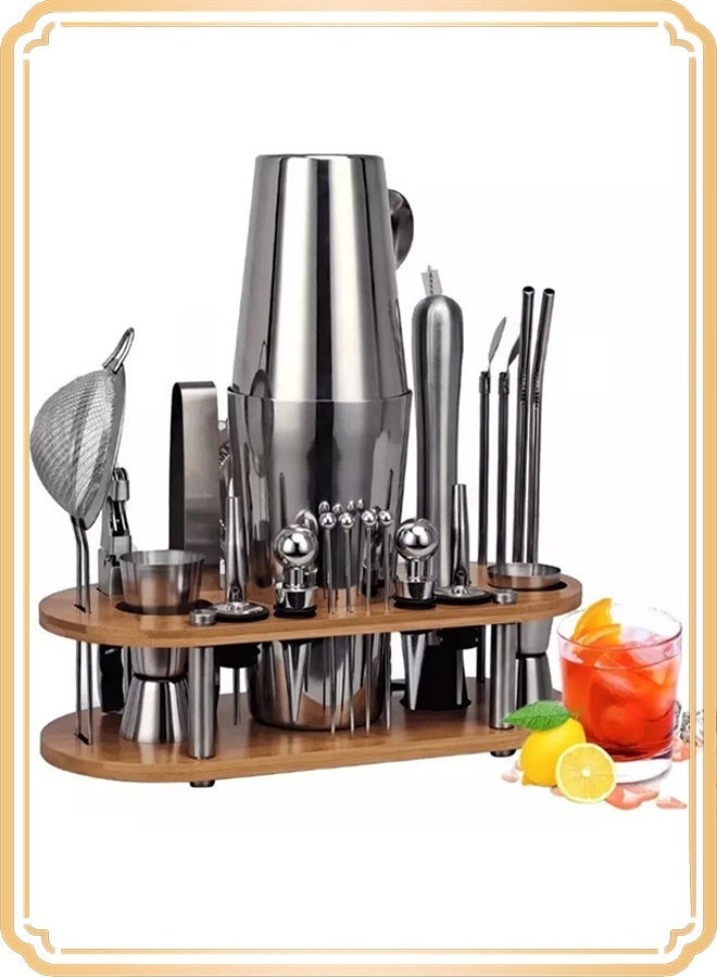 APEX Cocktail Shaker Set, 23-Piece Boston Stainless Steel Bartender Kit with Bamboo Stand & Cocktail Recipes Booklet, Professional Bar Tools for Drink Mixing, Home, Bar, Party - Image 1