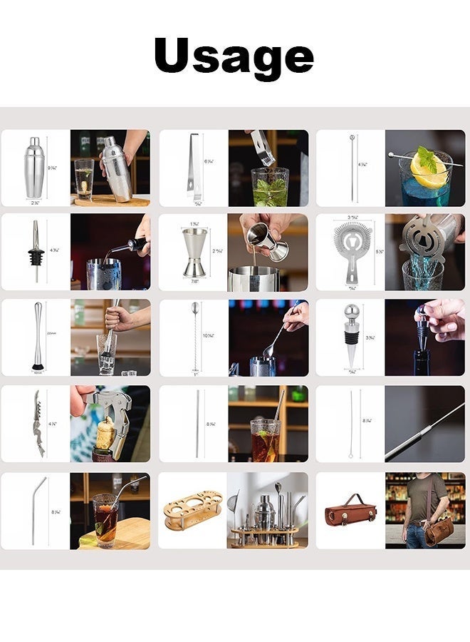 APEX Cocktail Shaker Set, 23-Piece Boston Stainless Steel Bartender Kit with Bamboo Stand & Cocktail Recipes Booklet, Professional Bar Tools for Drink Mixing, Home, Bar, Party - Image 2