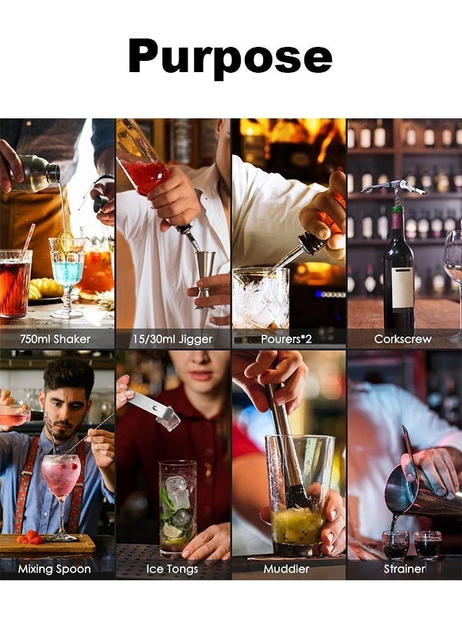 APEX Cocktail Shaker Set, 23-Piece Boston Stainless Steel Bartender Kit with Bamboo Stand & Cocktail Recipes Booklet, Professional Bar Tools for Drink Mixing, Home, Bar, Party - Image 3