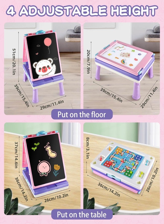 Elovien Easel for Kids, 4 in 1 Double Sided Toddler Art Easel with Chalkboard & Magnetic Whiteboard, Foldable Kid Tabletop Easel with Drawing & Writing Accessories - Educational Gift for Girl (Purple) - Image 3