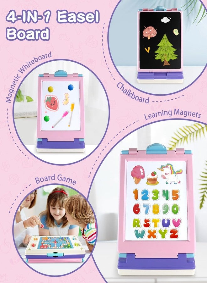Elovien Easel for Kids, 4 in 1 Double Sided Toddler Art Easel with Chalkboard & Magnetic Whiteboard, Foldable Kid Tabletop Easel with Drawing & Writing Accessories - Educational Gift for Girl (Purple) - Image 4