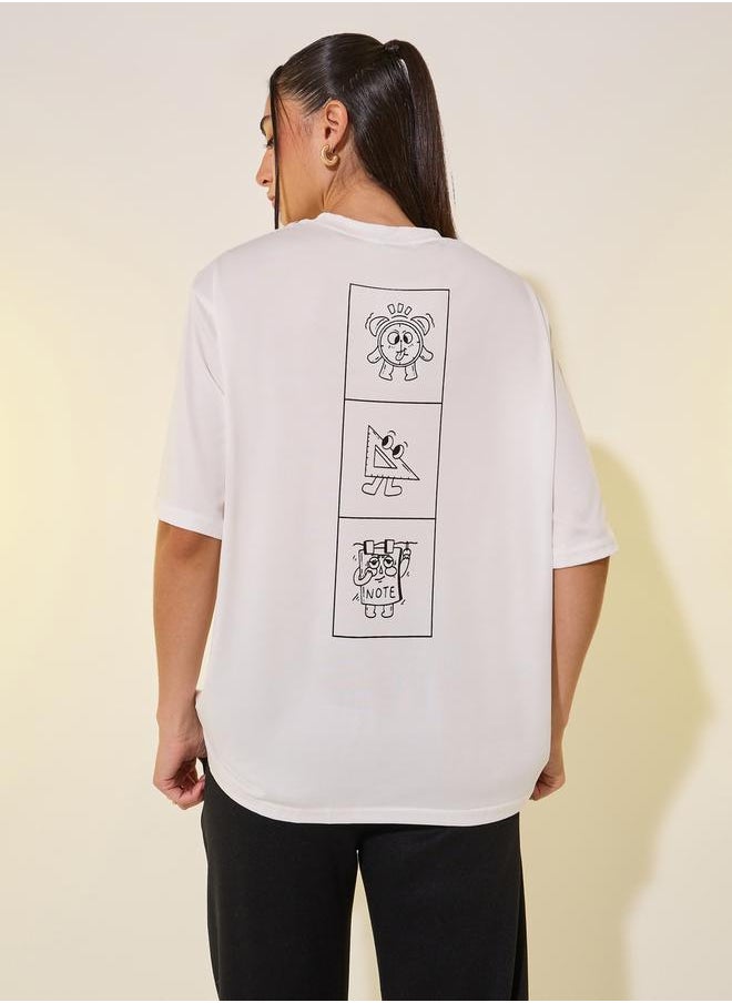 Styli - Women White Back Graphic Print Oversized T-Shirt - Image 1