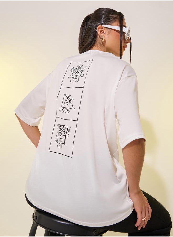 Styli - Women White Back Graphic Print Oversized T-Shirt - Image 1