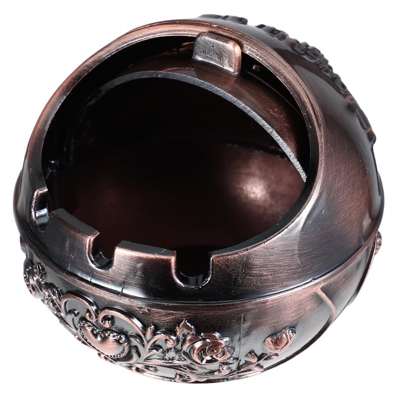 Creative Metal Smokeless Ashtray With Lid Round Portable Indoor Outdoor Copper Rose - Image 2