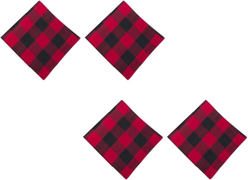 4 Pieces 51x51cm Red Black Checkered Cotton Dining Table Placemats, Waterproof Western Style Home Table Decor Napkins for Family Meals - Image 1