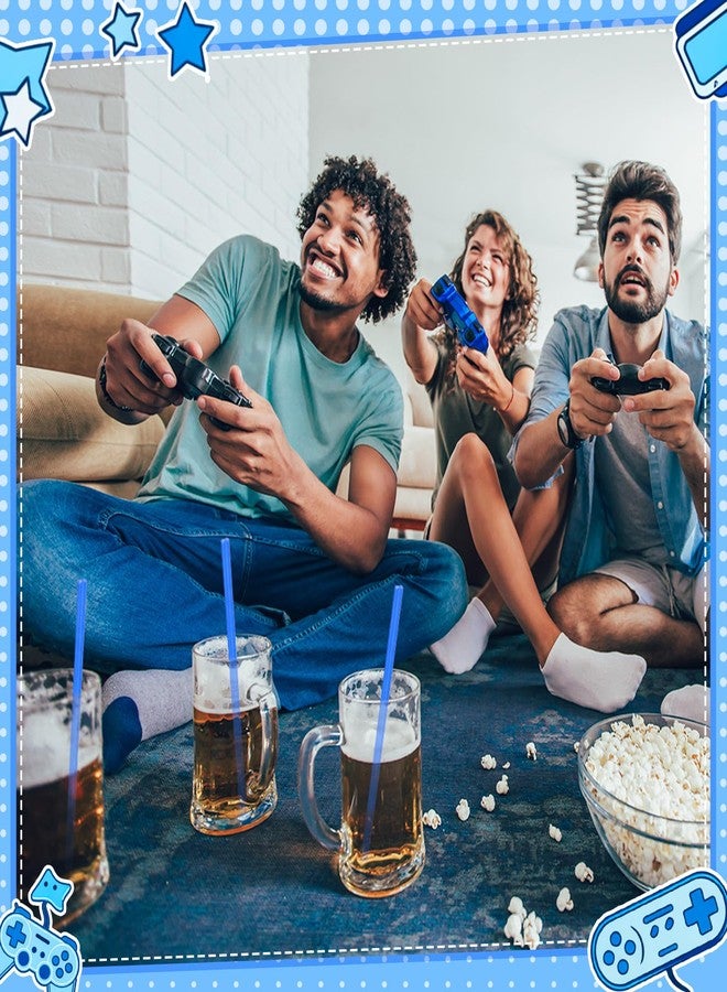 Potchen 100 Pcs Video Game Controller Shape Plastic Straws 9 Inch Drinking Straw Game Controller Disposable Plastic Straws for Birthday Video Party Favor Supplies (Blue) - Image 5