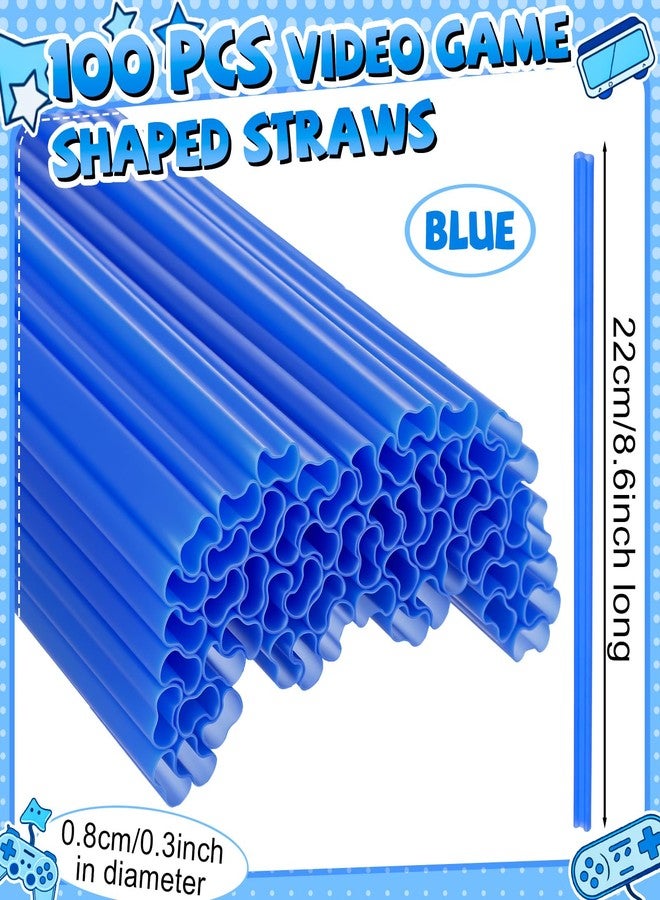 Potchen 100 Pcs Video Game Controller Shape Plastic Straws 9 Inch Drinking Straw Game Controller Disposable Plastic Straws for Birthday Video Party Favor Supplies (Blue) - Image 2