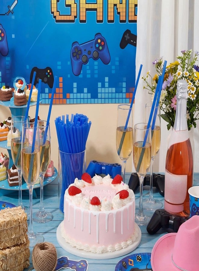 Potchen 100 Pcs Video Game Controller Shape Plastic Straws 9 Inch Drinking Straw Game Controller Disposable Plastic Straws for Birthday Video Party Favor Supplies (Blue) - Image 4