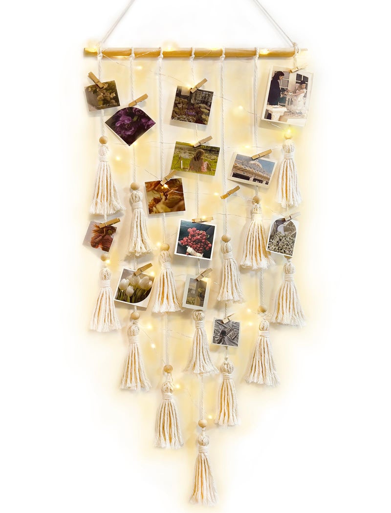ANROYE Macrame Hanging Photo Display  Picture Holder with 30 Clips for Bedroom Wall  Polaroid Boho Gallery Hangers with LED Light String  Room Decor Gifts for 10 11 12 13 14 Year Old Teen Girl - Image 1