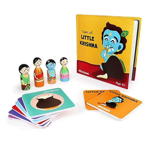 Shumee Little Krishna Combo Set - 4 Peg Dolls, 20 Memory Cards And 1 Book | (4+ years) | Cultural Learning Toy Set For Kids | Develops Imagination & Creativity | Janmashtami Gift For Boys & Girls - Image 1