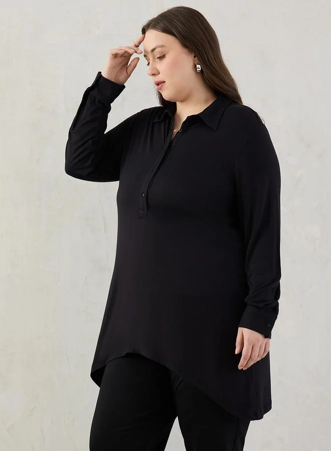 Femmella Plus Size Black Long Sleeve Tunic Top
