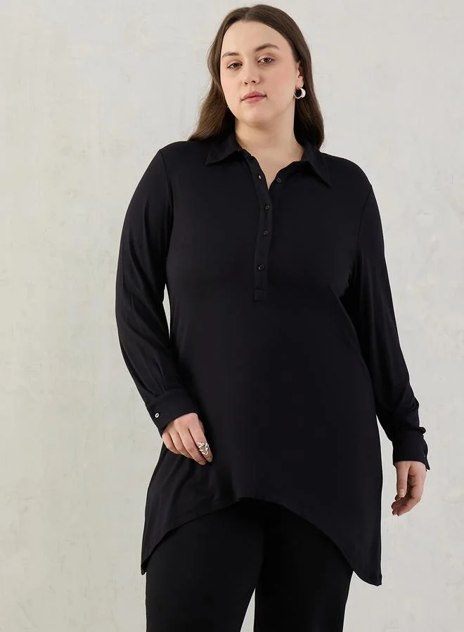 Femmella Plus Size Black Long Sleeve Tunic Top