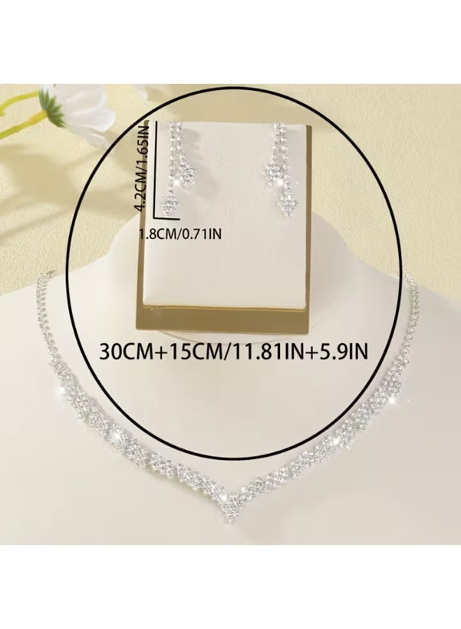 aeen Silver Plated Elegant Rhinestone Wedding Jewellery Set – Necklace and Earrings for Women, Perfect Bridal Accessories - Image 4
