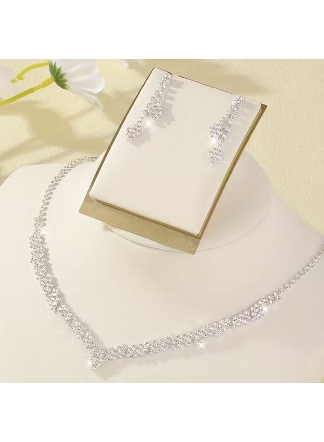 aeen Silver Plated Elegant Rhinestone Wedding Jewellery Set – Necklace and Earrings for Women, Perfect Bridal Accessories - Image 5