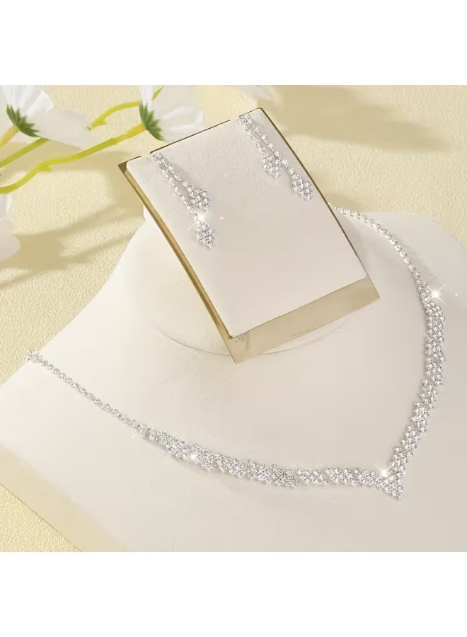 aeen Silver Plated Elegant Rhinestone Wedding Jewellery Set – Necklace and Earrings for Women, Perfect Bridal Accessories - Image 3
