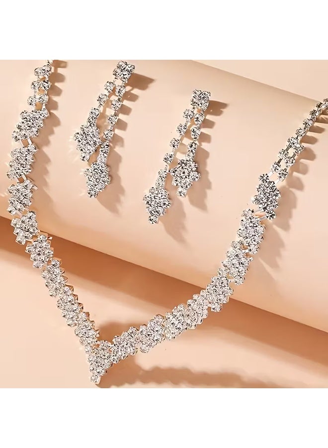 aeen Silver Plated Elegant Rhinestone Wedding Jewellery Set – Necklace and Earrings for Women, Perfect Bridal Accessories - Image 2