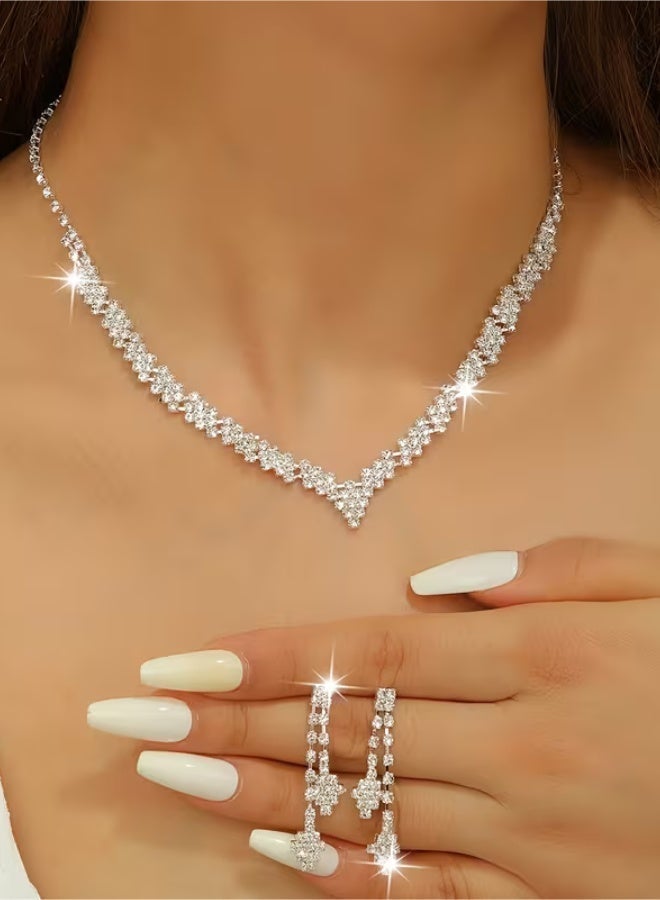 aeen Silver Plated Elegant Rhinestone Wedding Jewellery Set – Necklace and Earrings for Women, Perfect Bridal Accessories - Image 2