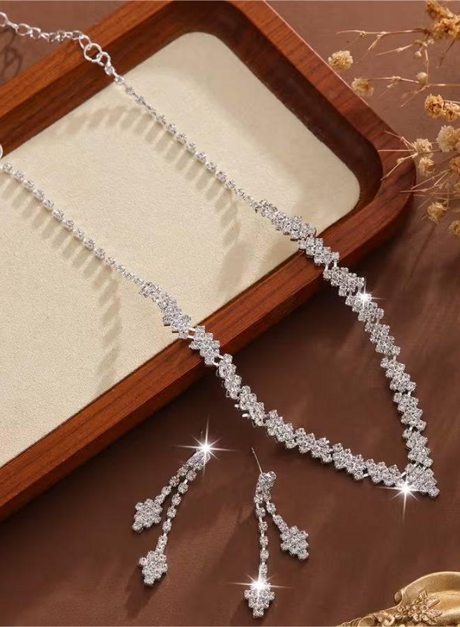 aeen Silver Plated Elegant Rhinestone Wedding Jewellery Set – Necklace and Earrings for Women, Perfect Bridal Accessories - Image 5