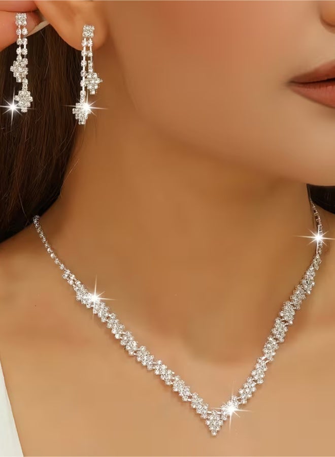 aeen Silver Plated Elegant Rhinestone Wedding Jewellery Set – Necklace and Earrings for Women, Perfect Bridal Accessories - Image 3