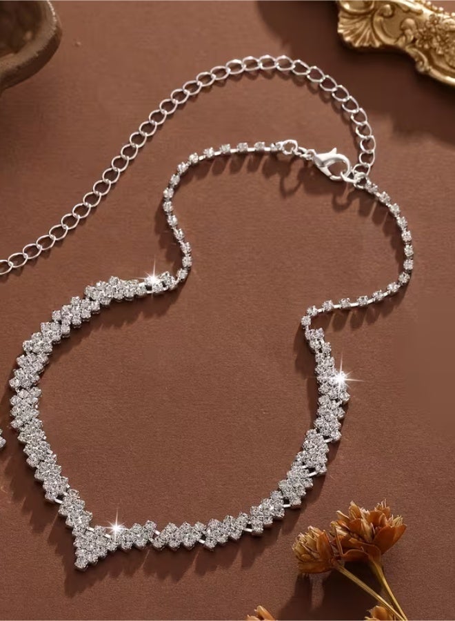 aeen Silver Plated Elegant Rhinestone Wedding Jewellery Set – Necklace and Earrings for Women, Perfect Bridal Accessories - Image 4