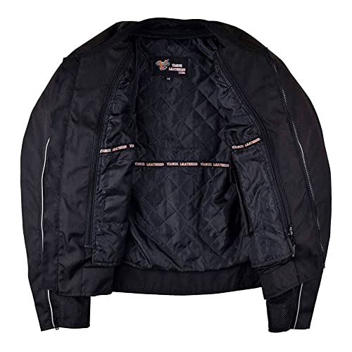 Vance Leather Airflow Mens Black All-Season Reflective Mesh & Textile Motorcycle Jacket w/CE Armor & Removable Liner (Black, Medium) - Image 4