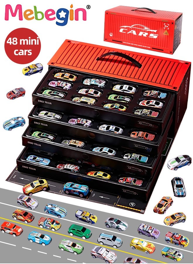 MEBEGIN 48PCS Pull Back Cars Playset, Mini Die-Cast Race Cars Set, Colorful Vehicles Kit with Storage Box, Push and Go Toy Race Car Vehicles, Easy to Carry and Organized, Ideal Gifts for Kids Aged 3+  - Image 1