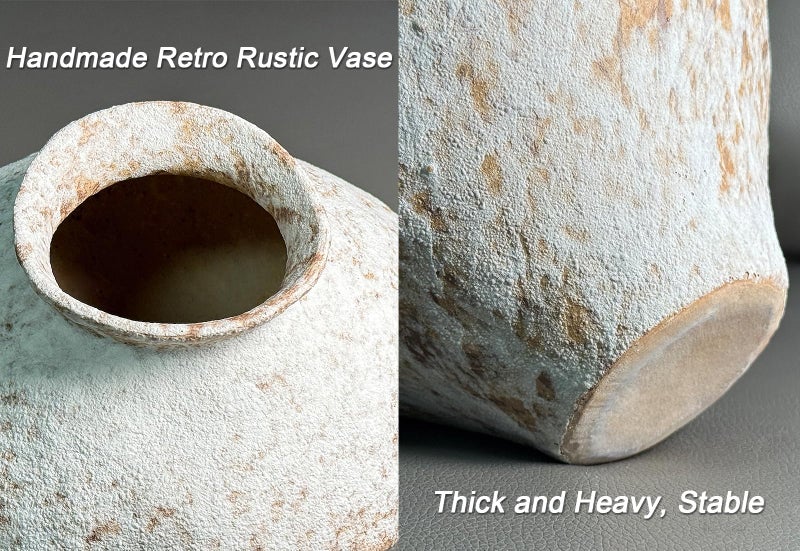 GeLive Frost White Ceramic Rustic Vase Jingdezhen Handmade Vintage Pottery Flower Jar for Fresh and Dried Plants Table Centerpiece Wabi Sabi Vase Home Farmhouse Decor - Image 3