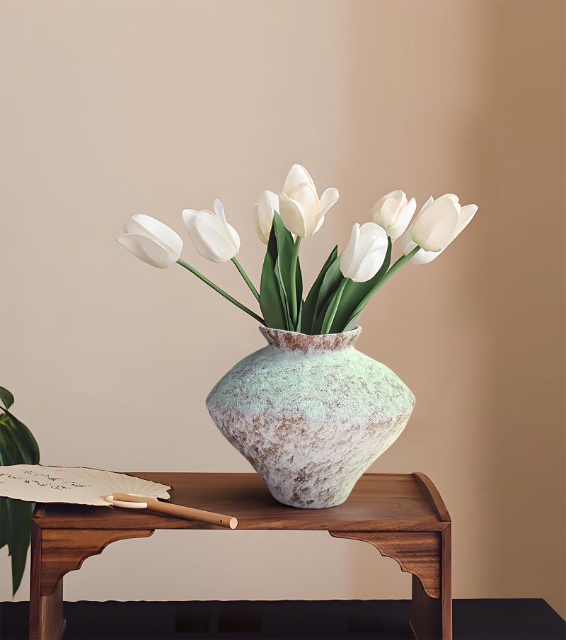 GeLive Frost White Ceramic Rustic Vase Jingdezhen Handmade Vintage Pottery Flower Jar for Fresh and Dried Plants Table Centerpiece Wabi Sabi Vase Home Farmhouse Decor - Image 1