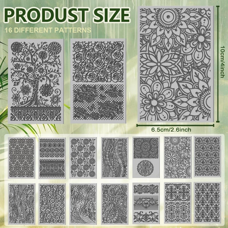CHGCRAFT 16 Sheets 16 Styles Retro Lace Polymer Clay Texture Mat Mandala Tree Modeling Pattern Pad Bohemian Texture Sheets for Polymer Clay Making Earrings Jewerly Tools, 4Ã—2.6 inch - Image 2